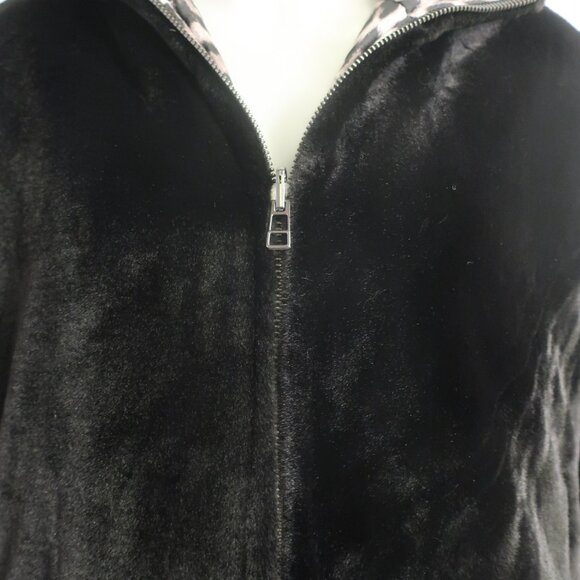 Womens Shag Boutique Black Faux Fur Jacket W/Leopard Lining L - Picture 4 of 9